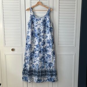 J. Jill Blue Floral Sleeveless Midi Dress